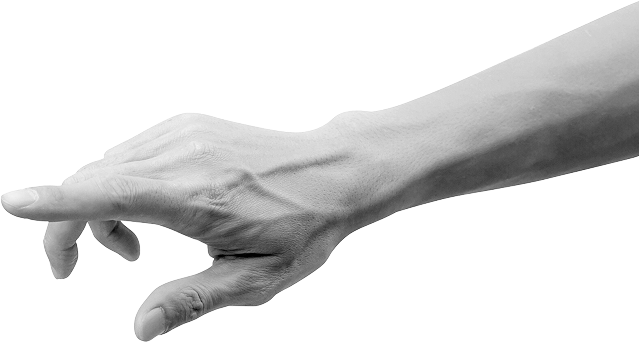 Eine ausgestreckte Hand, die leicht nach vorne zeigt und den Finger sanft krümmt.