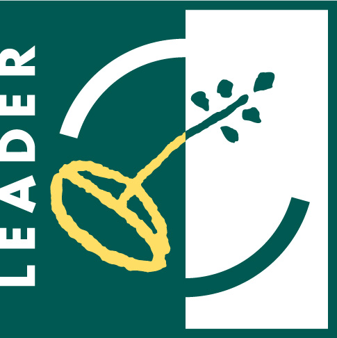 Logo mit dem Wort "LEADER" und einer stilisierten Pflanze, die Wachstum symbolisiert, auf grünem Hintergrund.